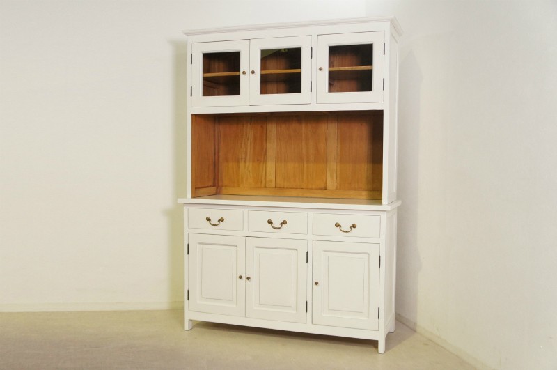 アンティーク調 マホガニー カップボードキャビネット 食器棚 W1250 ホワイト cab601 54,120円