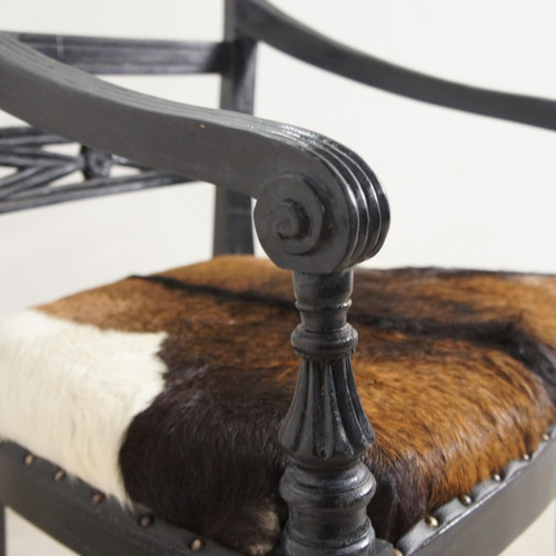 アンティーク調 ハラコ毛皮張 チーク アームチェア #5 椅子（チェアー