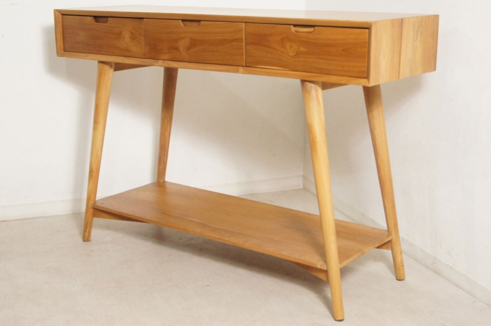 北欧スタイル チーク無垢材 テーブルチェスト 抽斗3杯 W120cm che034