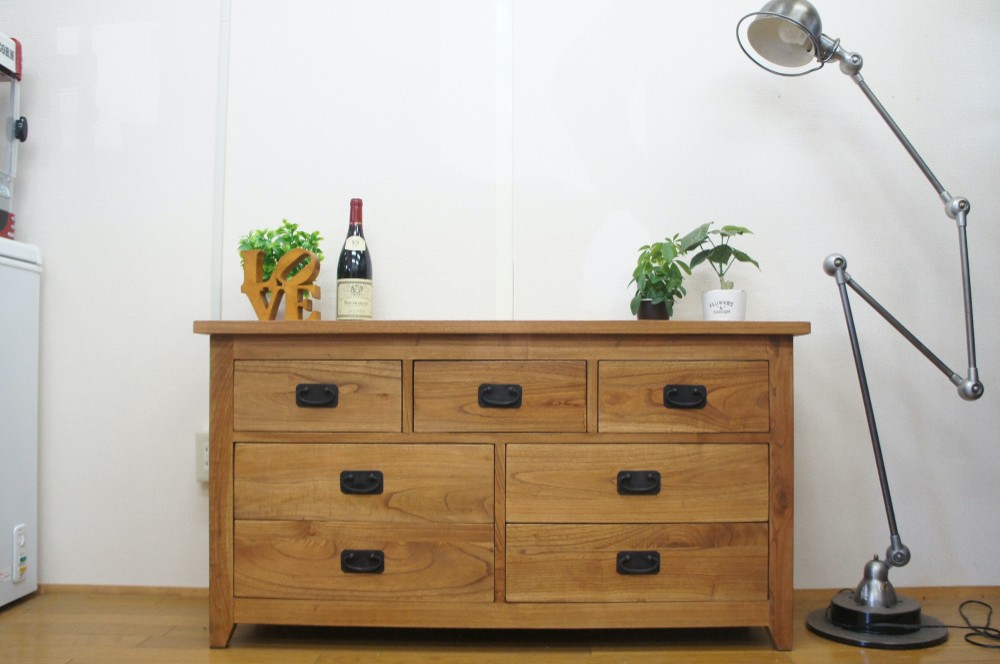 希少☆高級 天然木 サクラ材☆アンティーク チェスト7段☆ライト