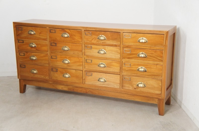 アンティーク調 脚付き 16杯引出し チェスト マホガニー 無垢材 幅143㎝ 収納【ナチュラル】che025