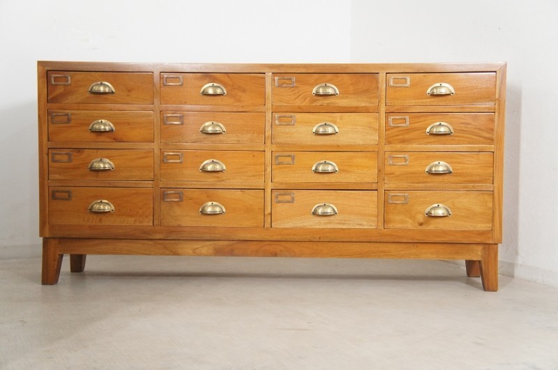 アンティーク調 脚付き 16杯引出し チェスト マホガニー 無垢材 幅143㎝ 収納【ナチュラル】che025