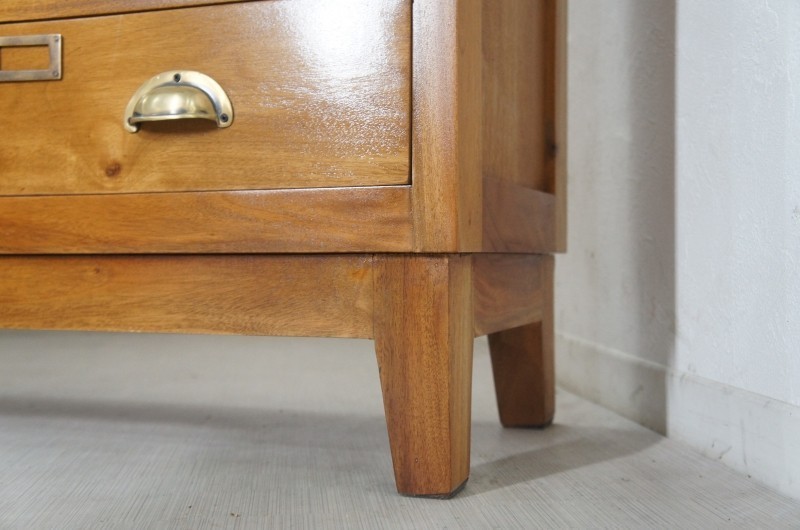 アンティーク調 脚付き 16杯引出し チェスト マホガニー 無垢材 幅143㎝ 収納【ナチュラル】che025