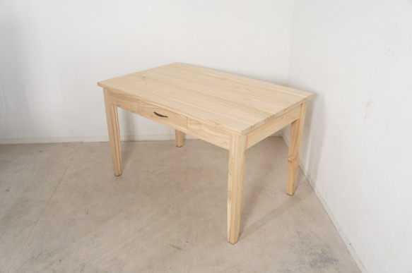 【送料無料】ミンディ無垢 引き出し2杯 木製 ダイニングテーブル 未塗装 tab019 1枚目の画像
