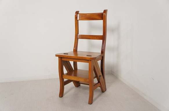 銘木マホガニー 無垢材 ステップ チェア 踏み台 木製 椅子 脚立 cha065