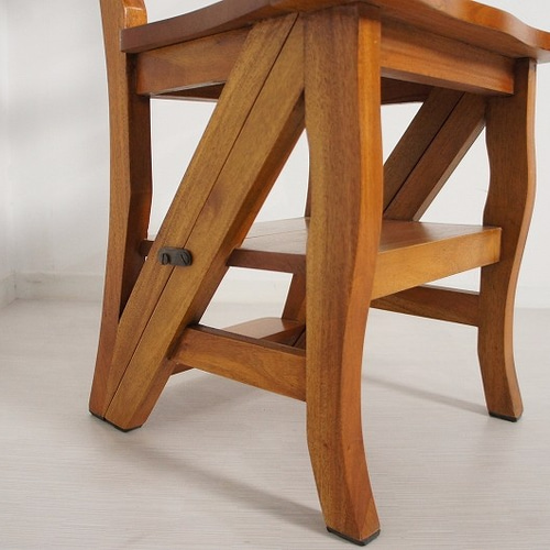 銘木マホガニー 無垢材 ステップ チェア 踏み台 木製 椅子 脚立 cha065