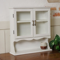 アンティーク調 白い小振りな卓上 カップボード 飾り棚 小物収納