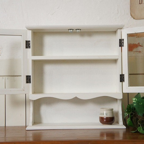 アンティーク調 白い小振りな卓上 カップボード 飾り棚 小物収納