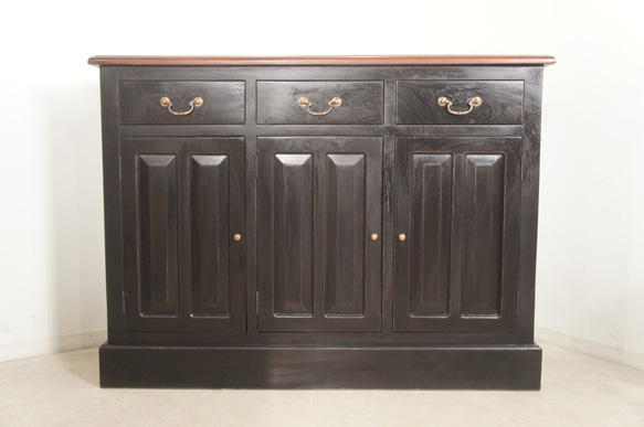 【送料込み】アンティーク調 レジ台 カウンター ブラック 天板木目 アンティーク調 レジカウンター幅125cm【ブラック×ウォルナット天板