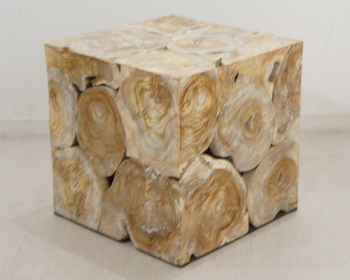 銘木 チーク ブロック スツール 椅子 天然木 無垢 キューブ 40cm