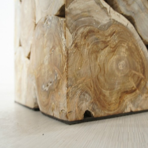 銘木 チーク ブロック スツール 椅子 天然木 無垢 キューブ 40cm