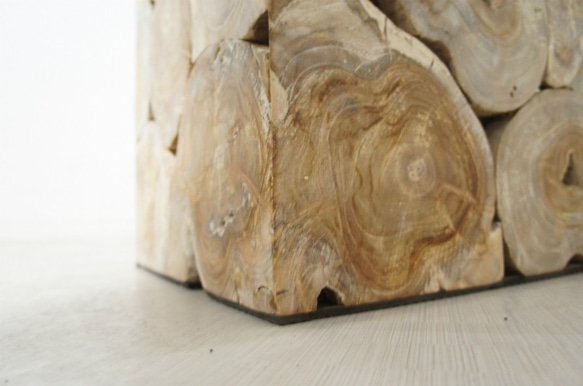 銘木 チーク ブロック スツール 椅子 天然木 無垢 キューブ 40cm ホワイトウォッシュ 5枚目の画像