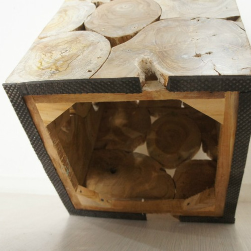 銘木 チーク ブロック スツール 椅子 天然木 無垢 キューブ 40cm