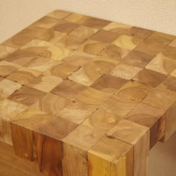 寄木ブロック スツール ナチュラル 椅子 銘木チーク 天然木 無垢 1枚目の画像