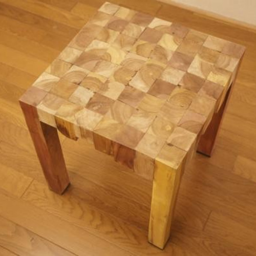 寄木ブロック スツール ナチュラル 椅子 銘木チーク 天然木 無垢