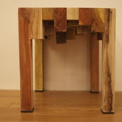 寄木ブロック スツール ナチュラル 椅子 銘木チーク 天然木 無垢 3枚目の画像