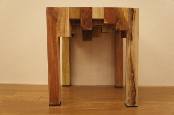 寄木ブロック スツール ナチュラル 椅子 銘木チーク 天然木 無垢 3枚目の画像
