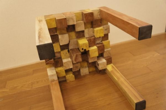 寄木ブロック スツール ナチュラル 椅子 銘木チーク 天然木 無垢 5枚目の画像