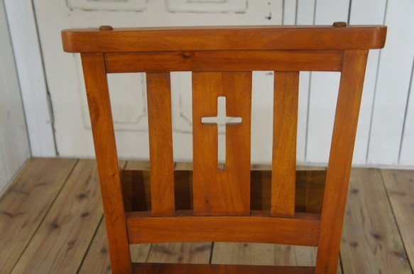 アンティーク調 ボックス付 クロス チャーチチェア 教会 椅子 cha066+ 4枚目の画像