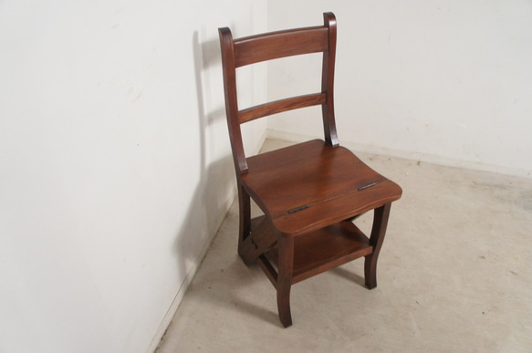 銘木マホガニー 無垢材 ステップ チェア 踏み台 木製 椅子 脚立 cha065 3枚目の画像