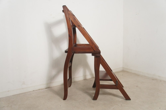 銘木マホガニー 無垢材 ステップ チェア 踏み台 木製 椅子 脚立 cha065 4枚目の画像