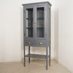 アンティーク調 ガラス キャビネット スリム 医療棚 飾り棚