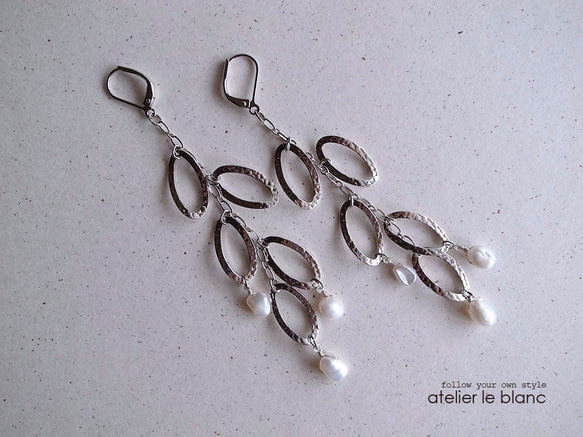 雨露 #1～シルバーフープとケシパールのピアス～ 1枚目の画像