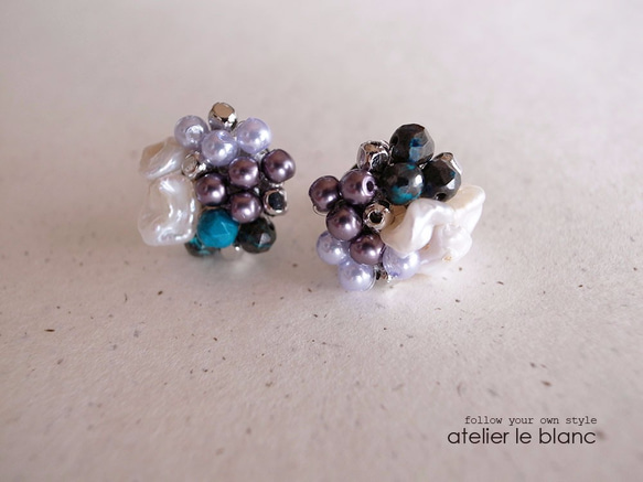 piece of full moon #12-1 ～ クリソコラとケシパールのピアス～ 1枚目の画像