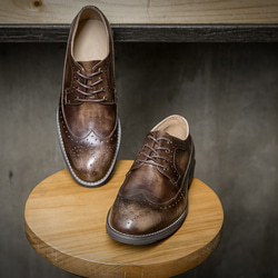 紳士靴ハラコレザーウイングチップハンドメイド本革靴牛革シューズ コーヒー送料無料 3枚目の画像