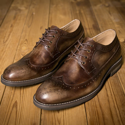 紳士靴ハラコレザーウイングチップハンドメイド本革靴牛革シューズ コーヒー送料無料 5枚目の画像