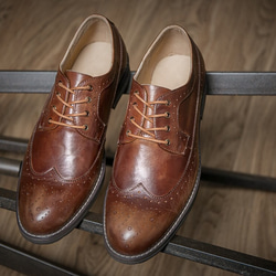 紳士靴ハラコレザーウイングチップハンドメイド本革靴牛革シューズ  ブラウン送料無料 1枚目の画像