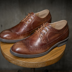 紳士靴ハラコレザーウイングチップハンドメイド本革靴牛革シューズ  ブラウン送料無料 2枚目の画像