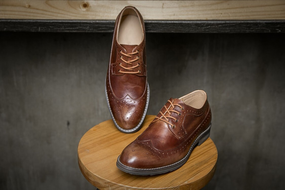 紳士靴ハラコレザーウイングチップハンドメイド本革靴牛革シューズ  ブラウン送料無料 3枚目の画像