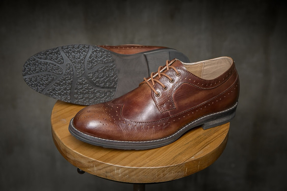 紳士靴ハラコレザーウイングチップハンドメイド本革靴牛革シューズ  ブラウン送料無料 4枚目の画像
