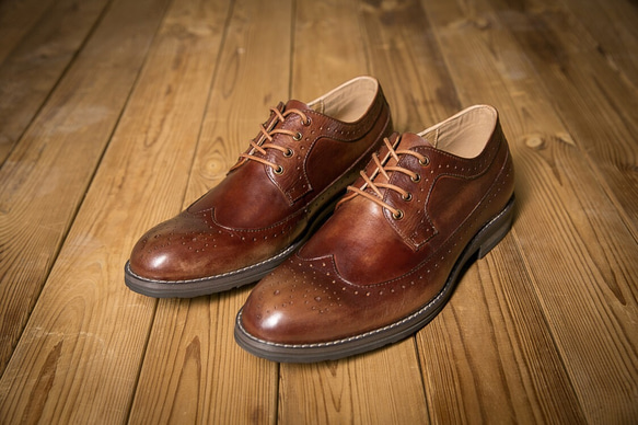 紳士靴ハラコレザーウイングチップハンドメイド本革靴牛革シューズ  ブラウン送料無料 5枚目の画像
