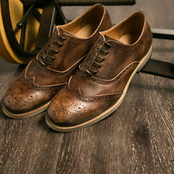 子牛革ハラコレザー紳士靴ウイングチップハンドメイド本革靴シューズ送料無料 3枚目の画像