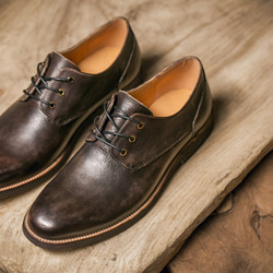 ラウンドトゥハラコレザー紳士靴シューズ子牛革ハンドメイド本革靴 ブラックグレー  送料無料 2枚目の画像
