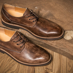 ラウンドトゥハラコレザー紳士靴シューズ子牛革ハンドメイド本革靴  ブラウン  送料無料 3枚目の画像