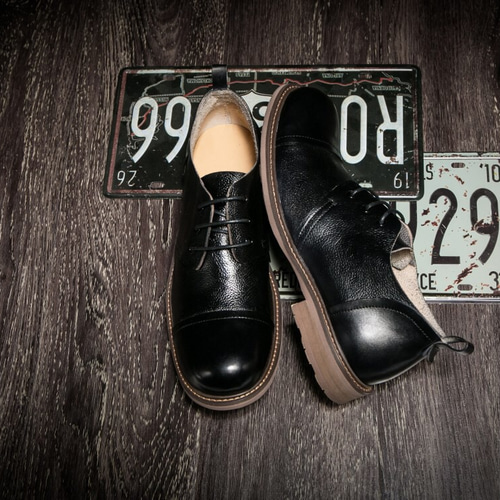 ラウンドトゥハラコレザーカジュアル手作り子牛革靴シューズ