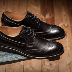 紳士靴ハンドメイドウイングチップハラコレザーシューズ手作り子牛革靴 3枚目の画像