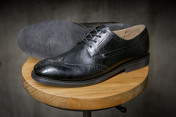 紳士靴ハンドメイドウイングチップハラコレザーシューズ手作り子牛革靴 4枚目の画像