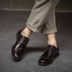 紳士靴ハンドメイドウイングチップハラコレザーシューズ手作り子牛革靴 5枚目の画像