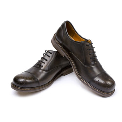 ハラコレザーウイングチップハンドメイド子牛革靴カジュアルシューズ手作り紳士靴 ブラック 送料無料 2枚目の画像