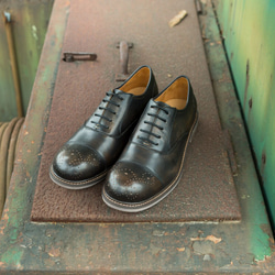 ハラコレザーウイングチップハンドメイド子牛革靴カジュアルシューズ手作り紳士靴 ブラック 送料無料 5枚目の画像