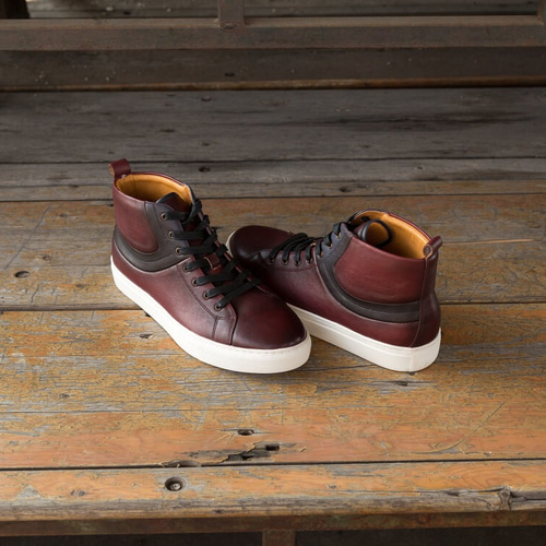 手作りハラコレザーハイカットスニーカーハンドメイドメンズ子牛革