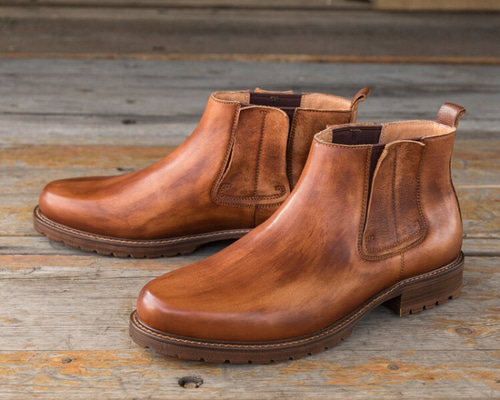 ハンドメイドハラコレザーサイドゴアブーツ ブラウン 送料無料 ブーツ