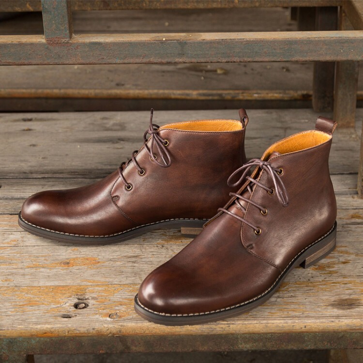 ハンドメイドハラコレザーショットブーツ子牛革シューズ コーヒー 送料無料