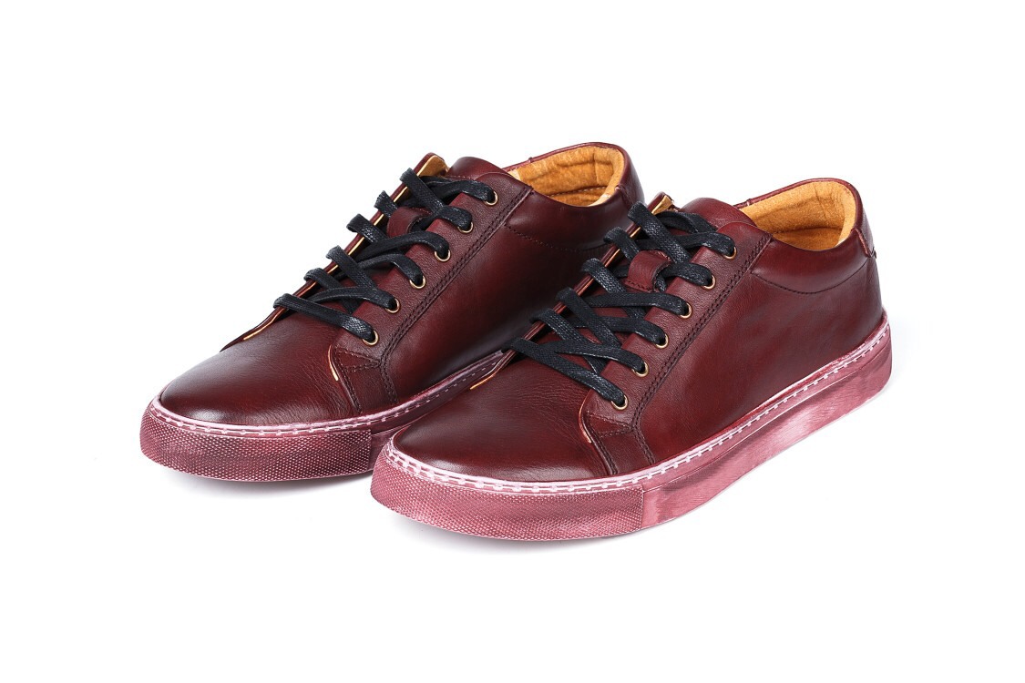 手作り子牛革スニーカー全3色 ワインレッド 送料無料