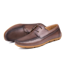 レザー デッキシューズ 手作りハラコレザーデッキシューズスニーカー子牛革靴 コーヒー 送料