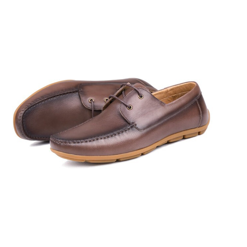 手作りハラコレザーデッキシューズスニーカー子牛革靴 コーヒー 送料